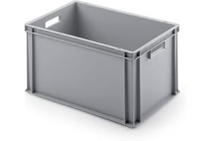 PROREGAL Eurobehälter mit offenem Griff | HxBxT 32x40x60cm | 56 Liter | Grau | Eurobox, Transportbox, Transportbehälter, Stapelbehälter