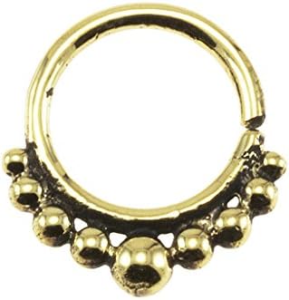 Brass Tribal Beads Design 18G Septum Ring - 7mm (0.3") Inner Hoop with Adjustable Opening - Street Habit Jewelry