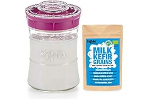 Kefirko Complete Milk KEFIR Starter Kit 848ml Jar with Organic Grains – Make Your own Probiotic Drinks at Home for Good Gut Health and Build Your Immunity. (Pink)