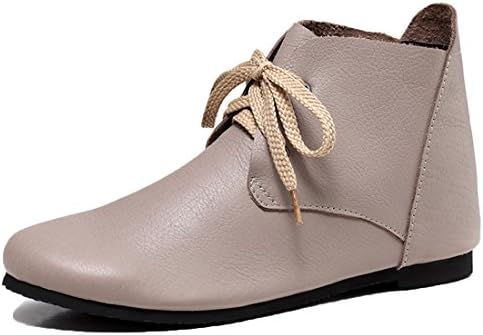 WGWJM Ladies Lace up Oxford Shoes For Women, Soft Black and Beige Genuine Leather, Flat Block Heel Ankle Boots For Women On Clearance