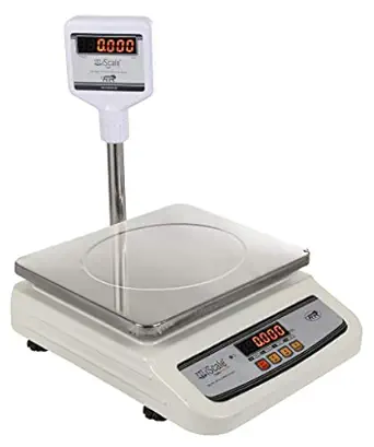 iScale i-01 Weight capacity 30kg x 2g Electronic Weighing Machine / Weighing Scale with Front and Pole Double Display (Red), 25x35cm SS weighing pan for Shop, Kitchen and Commercial Purposes (10x12 inches, Silver)