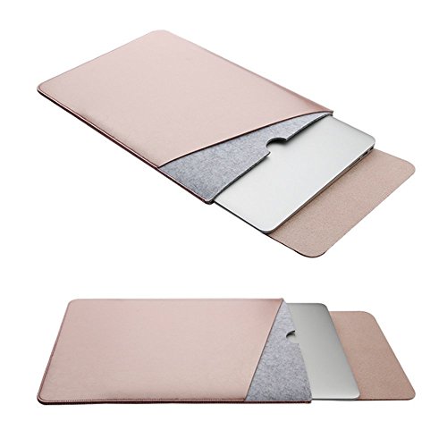 RUISIKIOU Leather Felt Sleeve Case for MacBook Air Pro Waterproof Anti-Scratch Microfiber Laptop Bag Dual Pocket with Mouse Pad