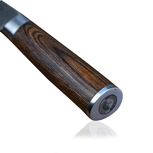 Damastmesser von ALPENKOCH – 20 cm Klinge – Kochmesser – HRC 60 – Äußerst scharf! – Pakka-Holz Griff – perfekt ausbalanciert – Ideal für Hobby- & Profiköche mit hohen Ansprüchen (Chef) - 6