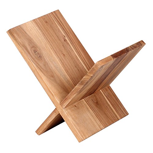 WOHNLING Zeitungsstönder Massivholz Akazie X-Form 31 cm Zeitschriften-Stönder Design Prospekt-Halter Landhaus-Stil Holz-Regal Natur-Produkt Wohnzimmer-Regal Buch-Ablage Echtholz Ablagefach Unikat - 3
