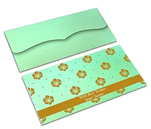 Brown Cloud Customised Designer Sea Green Metallic Paper Shagun/Money/Gift Envelope/Cover/Lifafa for Gift/Festival with Personalized Text Message/Name (BCSE Sea Green 005) (Pack of 50)