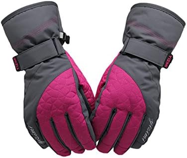 Women Winter Skidproof Waterproof Ski Cycling Bike Gloves (Rose Red, M(palm girth:7.09"))