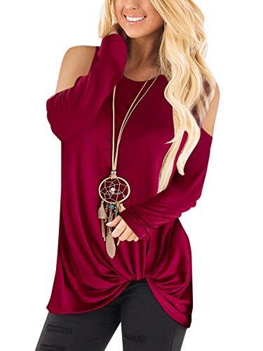 YOINS Pull Long Femme T-Shirt Sport Casual Top Décontracté Chemise Femme Manche Longue Grand Taille Épaule-Rouge XS