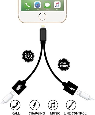 Going Adapter for iPhone 7, Lightning to Dual Lightning Splitter Cable with Charging and Audio for iPhone, Support Call,Charging and Music Control, Compatible with iOS 11 (Black)
