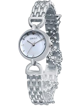 Alienwork Quarz Armbanduhr Armreif Kette wickeln Quarzuhr Uhr Perlmutt Strass silber Metall UWQ4782-02