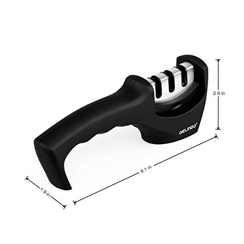 Gelindo 3 Stufe Messerschärfer – Keramik, Grob- und Fein – gummierte Base- Beste für das Überleben, Kampf, Skulptur, Filet, Brot, Schweizer, Taschenmesser & More - 9