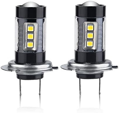 Midore pair of H7 LED bulbs 80 W, low beam fog light lamp, white 6,000 K, 16SMD LED car light bulb