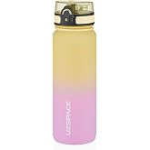 Uzspace 800ml &Ccedil;ift Renkli Sızdırmaz BPA İ&ccedil;ermez Kilitlenebilir Kapaklı Motivasyonel Tritan Su Matarası (Sarı-Lila)