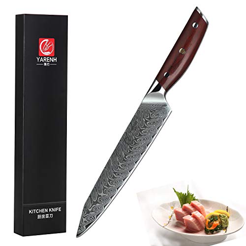 YARENH Couteau de Cuisines Damas - Couteaux à Filet 20cm - Couteau à Lame en Acier de Damas Japonais & Manche en Bois Dalbergia,Couteaux de Cuisine Professionnel KTF-Série