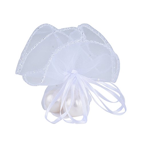 (Dia. 26cm) 100 stück Rund Organzasäckchen Tüllkreise Hochzeit Organzabeutel Kommunion Geschenkbeutel Taufe Schmuckbeutel organza (Weiß)