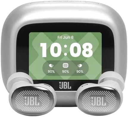 JBL Live Buds 4, Auricolari Wireless con Cancellazione Adattiva del Rumore, Bluetooth, Autonomia di 40 Ore, Impermeabilità IP55, Smart Charging Case, Argento