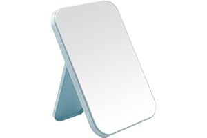 DVHOK 20 cm Desk Make-Up Mirror, Simple Cosmetic Mirror, Foldable, Table Desk, Wall Hanging, Double Purpose Mirror, Square, Blue