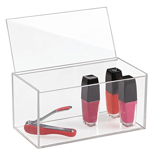 mDesign Kosmetik Organizer mit Klappdeckel – praktische Aufbewahrungsbox für Lippenstift, Nagellack, Lidschatten etc. – Schminkaufbewahrung für den Waschtisch – durchsichtig