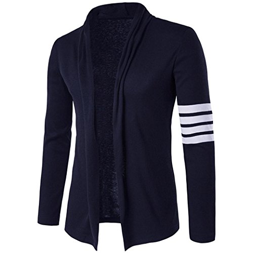 Preisvergleich Produktbild Strickjacke Trenchcoat VENMO Männer Slim Fit Mantel Langarm Streetwear Gestreifte Bluse Tops Kapuze Strickjacke Mantel Windbeaker Jacke Top Cardigan Pullover Cardigan mit Kapuze Mantel (M, Navy)