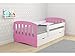 Produktbild naka24 Classik Mix Kinderbett Jugendbett mit Schublade Matratze und Lattenrost - mod.1 (180x80 cm mit Schublade, Rosa // Matraze: Kokos Buchweizen Schaumstoff)