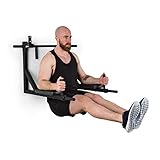 MULTIFUNKTIONAL: Durchtrainierte Arme, Bauch- und Rückenmuskeln und sogar Beine im platzsparenden Heimstudio. Die robuste Klarfit Trainingsstation aus pulverbeschichtetem Stahl wird ganz einfach mit den enthaltenen Wandhaken sicher an die Wand gehängt.