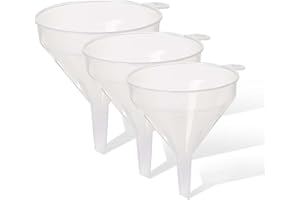 CONCEPT4U 3Pcs Clear Plastic Funnel for Filling Bottles or Containers 18cm, 14cm, 8cm for Kitchen - Handle & Slimline Neck for Transfer powder Liquid and Oils ideal for Garage & Labs