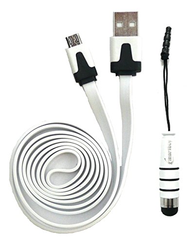 Emartbuy® Samsung Galaxy Tab A ( 2016 ) SM-T585 10.1 Zoll Duo Pack - Weiß Mini Eingabestift + Weiß Flache Mikro USB Daten & Ladekabel