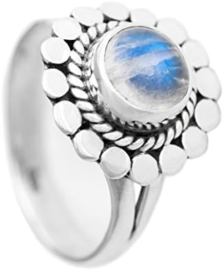 Rainbow Moonstone Ring - 925 Sterling Silver Gemstone Jewellery Natural Vintage Gemstone Boho Bohemian (Medium)