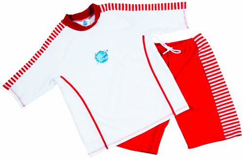 Splash About Kids UV Sun Protection Top and Shorts Close Fit - Red/White, 1-2 Years