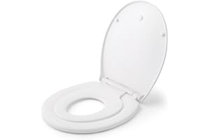 Himimi Asiento de Inodoro para Familia, Tapa WC Universal para Familia 2 en 1, Tapas de Water Cierre Suave Lento, adultos y niños en forma ovalada y rápida de instalar (447 x 371 x 55 mm)