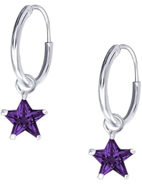 JAYARE Kinder Creolen Sterne 925 Sterling Silber Zirkonia 19 x 6 mm Mädchen Ohrringe im Geschenketui Stern Kreolen...