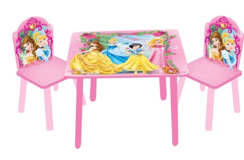 Disney Designs Wood/ MDF Table and Chairs Princess with Glossy Print, 60 x 60 x 42 cm, 3-Piece, Pink