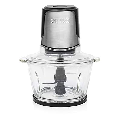 Princess Mini-hâchoir Duo XL 221052, 4 Lames en Acier Inoxydable, Bol en Verre de 1,5L, 300W, Noir/Argenté