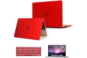 Se7enline Compatible with Macbook 12 inch Case 2015/2016/2017/2018 Plastic Hard Case Cover for Macbook 12-inch Retina Display Model A1534/A1931, Keyboard Protector, Clear LCD Screen Protector, Red