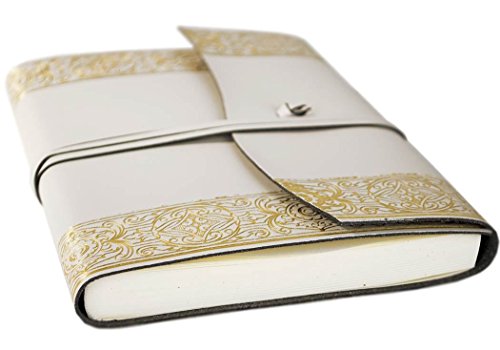 Angelus Notizbuch handgefertigt mit Einband aus recyceltem Italienisches Leder Gold Large, blanko Seiten (21cm x 15cm x 2cm)