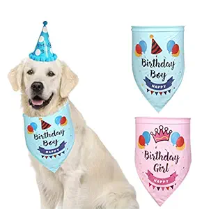 Charmbow Dog Birthday Bandana Scarfs with Cute Doggie Birthday Party Hat Supplies (Blue)