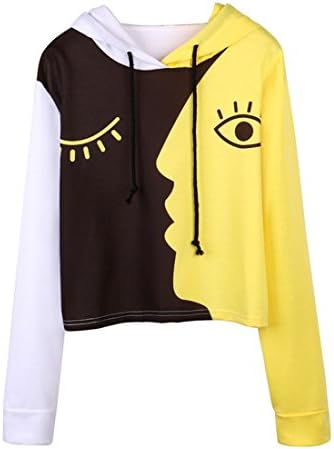Womens Ladies Girl Crop Patchwork Hoodie Hoody Sweater Hooded Sweatshirt Pullover,Moonuy Long Sleeve Blouse Shirt T-Shirt Coat Outwear Jacket Fashion Parka Gap Brown Hoodie Gym Tops (Yellow, S)