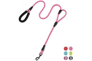 PLUTUS PET Strong Rope Dog lead 6ft Long with Two Padded Handles,Heavy Duty,Reflective Double Handle Training Dog Lead for Large Dogs or Medium Dogs,Dual Handles Leash(Pink)