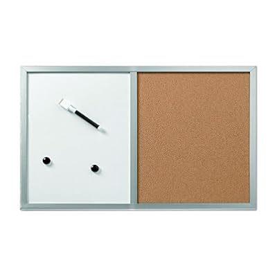 Herlitz 10685394 Tableau mixte moitié magnétique moitié liège avec cadre en bois 40 x 60 cm (Argent) (Import Allemagne)