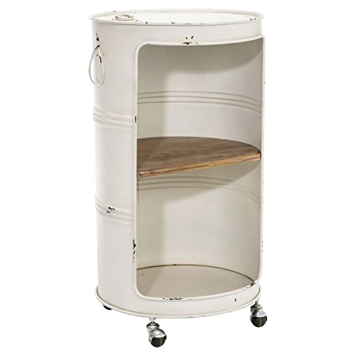 Regal Tonne – Beistelltisch auf Rollen – Industrial Loft Style – Metall Holz – Weiß – ca. Höhe 78 cm x Ø 43 cm - 5