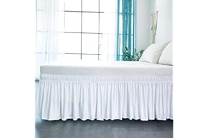 POIUYT Bettrock zum Umwickeln Bettvolant,Ruffled Solid Bed Rock 200x200/180x200 Wrap Around Style, Elastische Bett Wrap Ruffled mit Plattform Bett Rock 38/45cm Drop (Color : White, Size : 150 * 200+45cm)