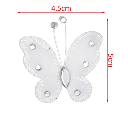 Phenovo Drahtgebundenen Netz Strumpf Glanz Schmetterlinge 5×4.5 cm 50 St. Weiß - 3