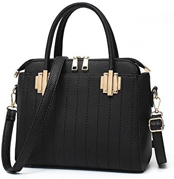 Emotionlin Ladies Tote Bags Women's Fashion Designer Metal Detail Colour Block Shoulder Handbags(Black)
