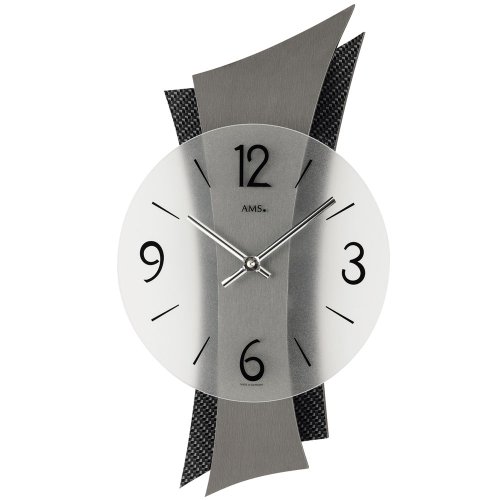 AMS Wanduhr 9400 Quarz geschliffene Metallauflage auf Carbon - Applikation