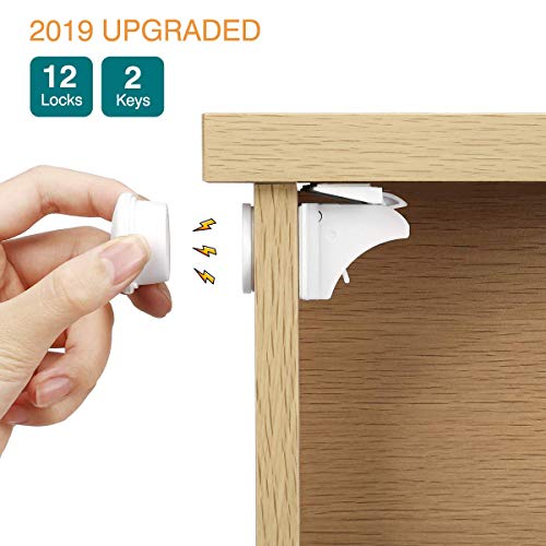 Cierre magnético de seguridad para armario, a prueba de niños y bebés, a prueba de seguridad, cierre magnético para armarios y cajones, sin taladro, 12 cerraduras y 2 llaves Talla:12 Locks & 2 Keys