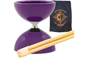 JUGGLE DREAM Carousel Bearing Diabolo Set - Kids, Fast Bearing Diablo with Wood Sticks, Pro String and Cascade Juggling Bag (Purple)