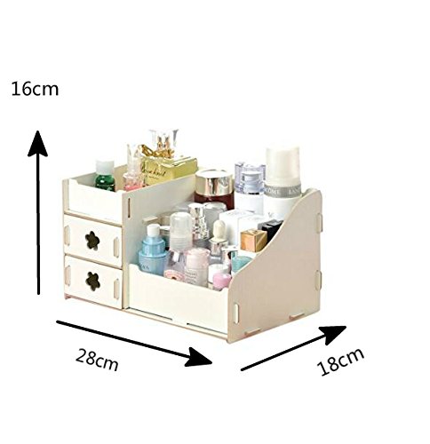 Preisvergleich Produktbild huining Make-up-Container, platzsparender Kosmetik-Aufbewahrungsbox, aus Holz, Weiß