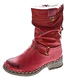  TMA Damen Winter Stiefel echt Leder gefüttert Stiefeletten TMA 5005 Schuhe Rot Boots Gr. 42