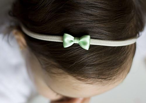 Golden Beam Little Baby Bow - Little Satin Bow Handmade Headband - Flower Girl Headband - Fits From Babies to Adults (Pastel Green and Ivory)