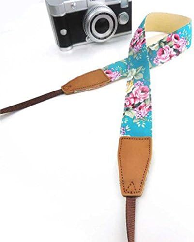 Baisy Camera Strap Leather Shoulder Neck Belt Strap for All DSL/ DSLR Camera Nikon Canon Sony Olympus Samsung Pentax Fujifilm, Flower Lake Blue.