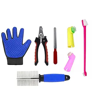 Emily Pets Grooming Kit Pet Comb Double Sided Tooth Brush Nail Clipper Pet Grooming Glove(Pack of 4)